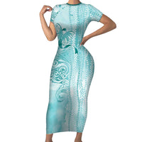 PTSD Awareness Family Matching Short Sleeve Bodycon Dress and Hawaiian Shirt Maile Pikake Lokelani Crown Flower Lei Inspired LT9 Mom's Dress Teal - Polynesian Pride