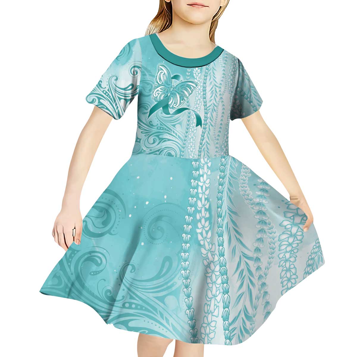 PTSD Awareness Kid Short Sleeve Dress Maile Pikake Lokelani Crown Flower Lei Inspired