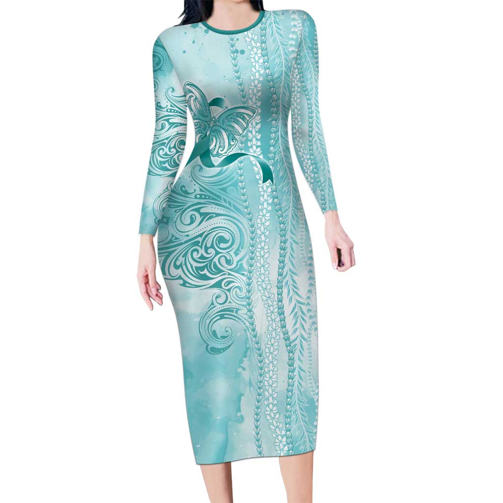 PTSD Awareness Long Sleeve Bodycon Dress Maile Pikake Lokelani Crown Flower Lei Inspired