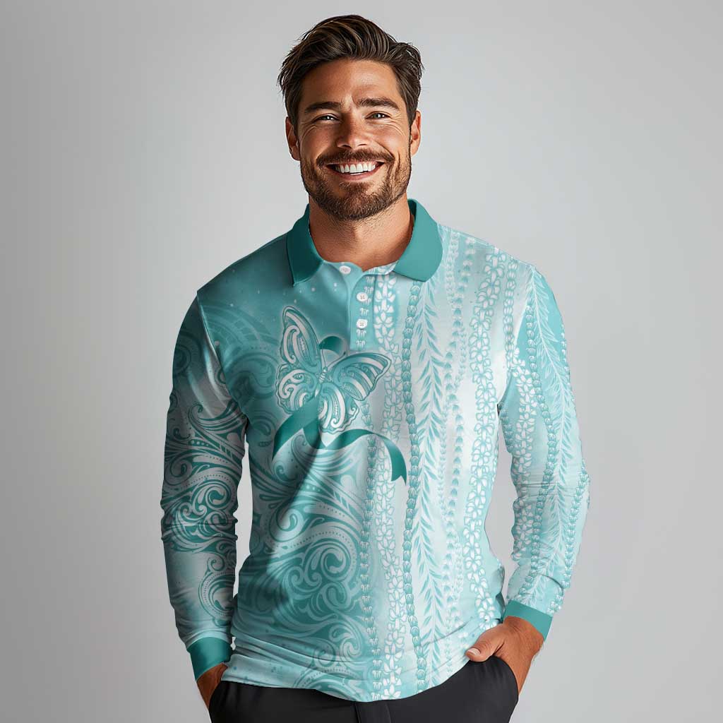 PTSD Awareness Long Sleeve Polo Shirt Maile Pikake Lokelani Crown Flower Lei Inspired