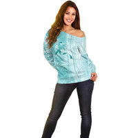 PTSD Awareness Off Shoulder Sweater Maile Pikake Lokelani Crown Flower Lei Inspired
