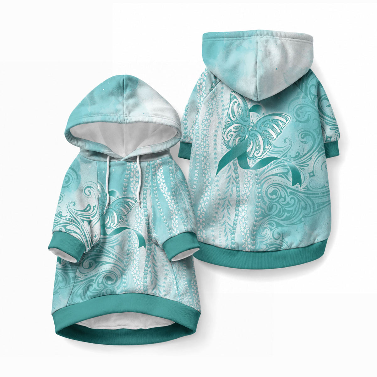 PTSD Support Pet Hoodie Maile Pikake Lokelani Crown Flower Lei Inspired LT9 Pullover Blue - Polynesian Pride