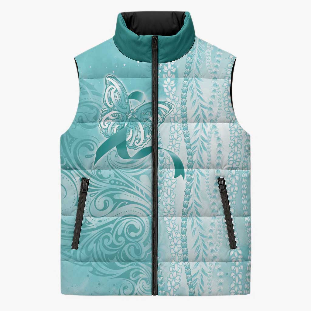 PTSD Awareness Sleeveless Puffer Jacket Maile Pikake Lokelani Crown Flower Lei Inspired