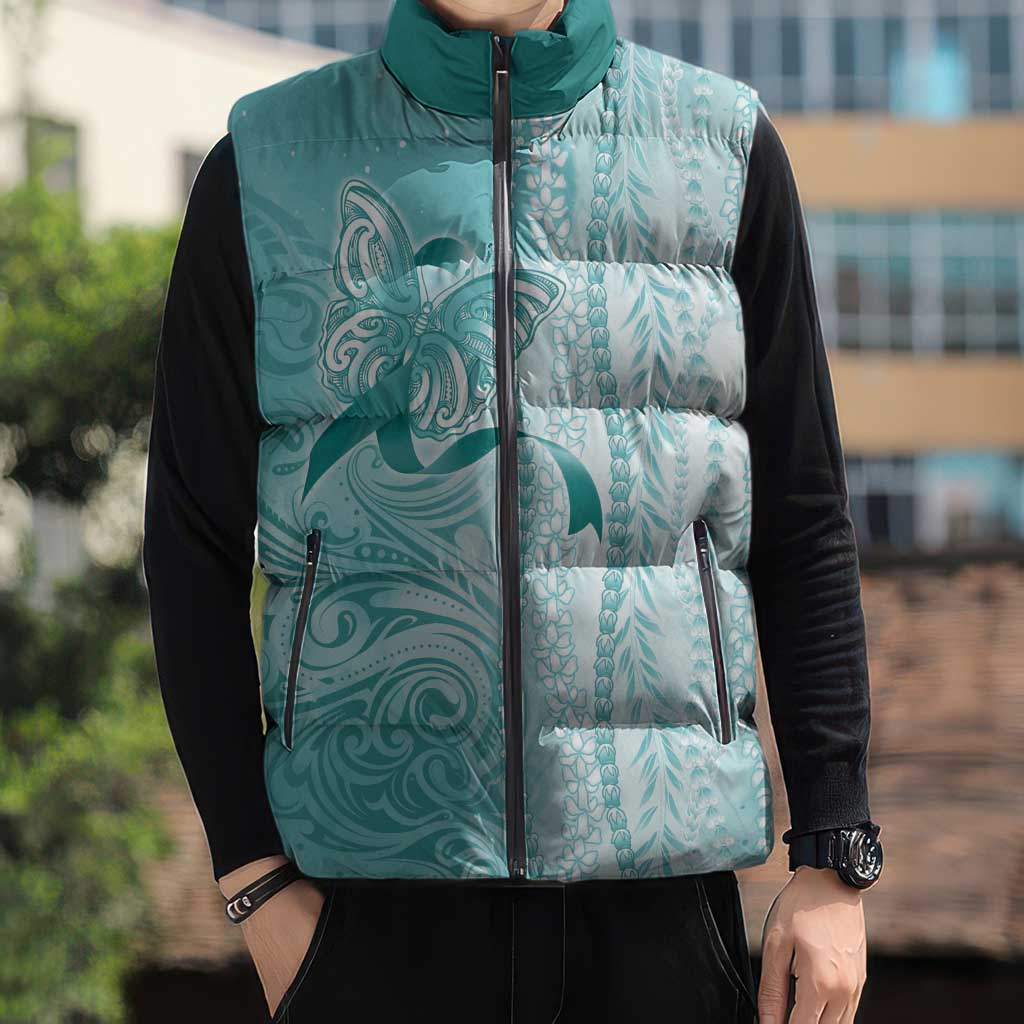 PTSD Awareness Sleeveless Puffer Jacket Maile Pikake Lokelani Crown Flower Lei Inspired