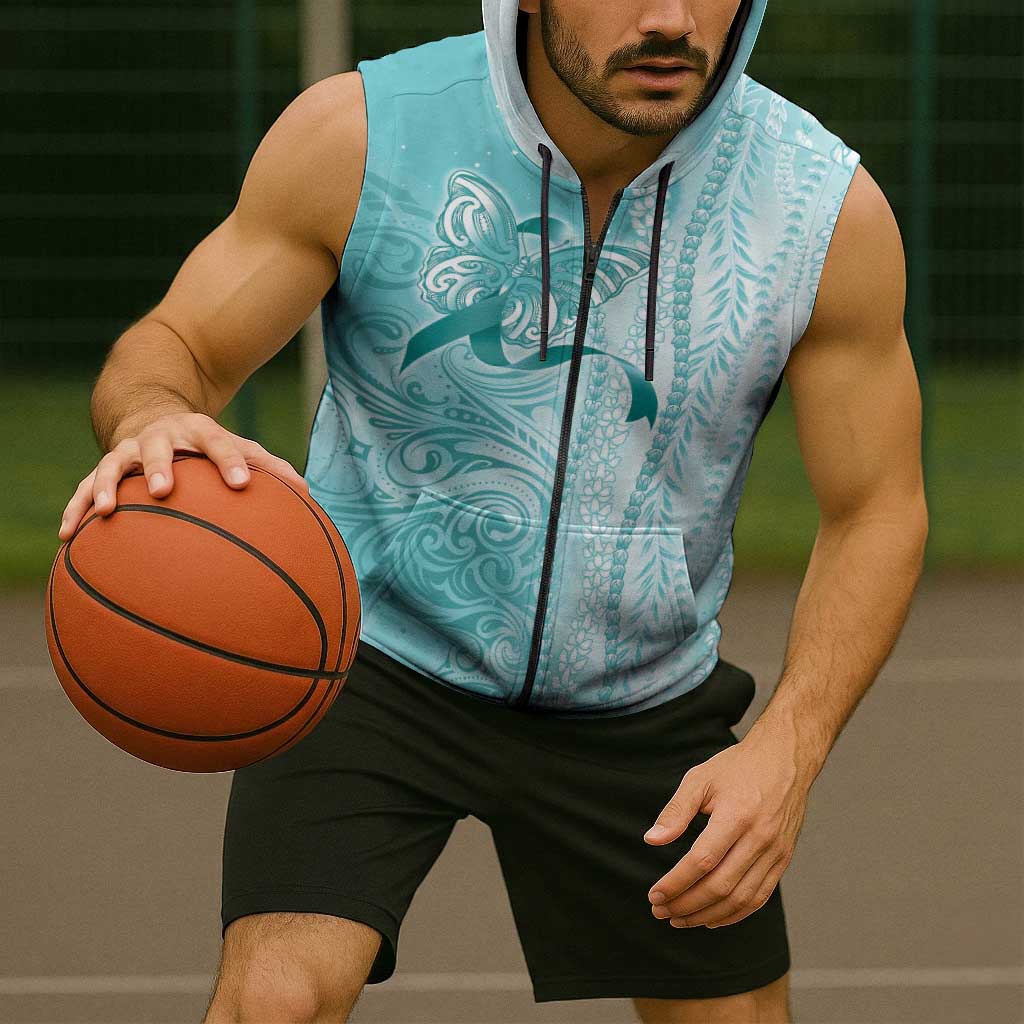PTSD Awareness Sleeveless Zip Hoodie Maile Pikake Lokelani Crown Flower Lei Inspired
