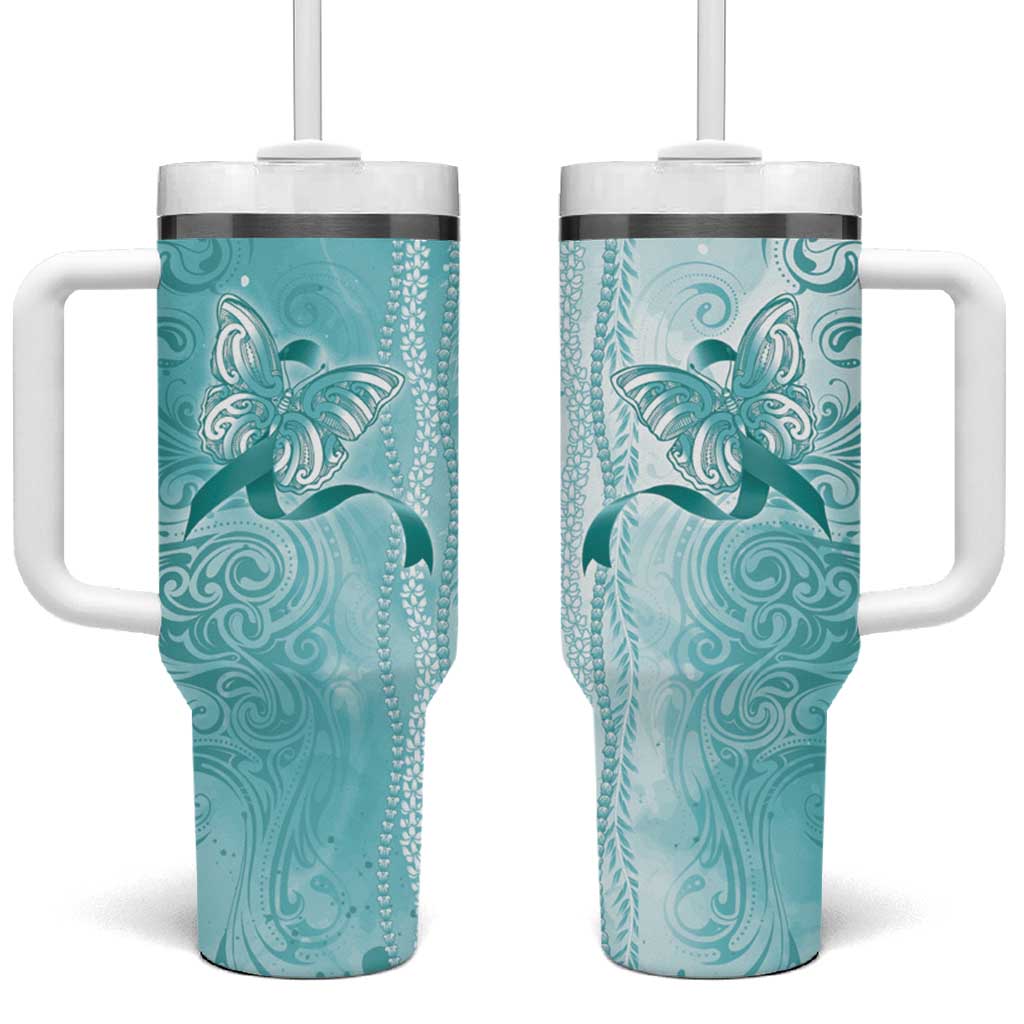 PTSD Awareness Tumbler With Handle Maile Pikake Lokelani Crown Flower Lei Inspired