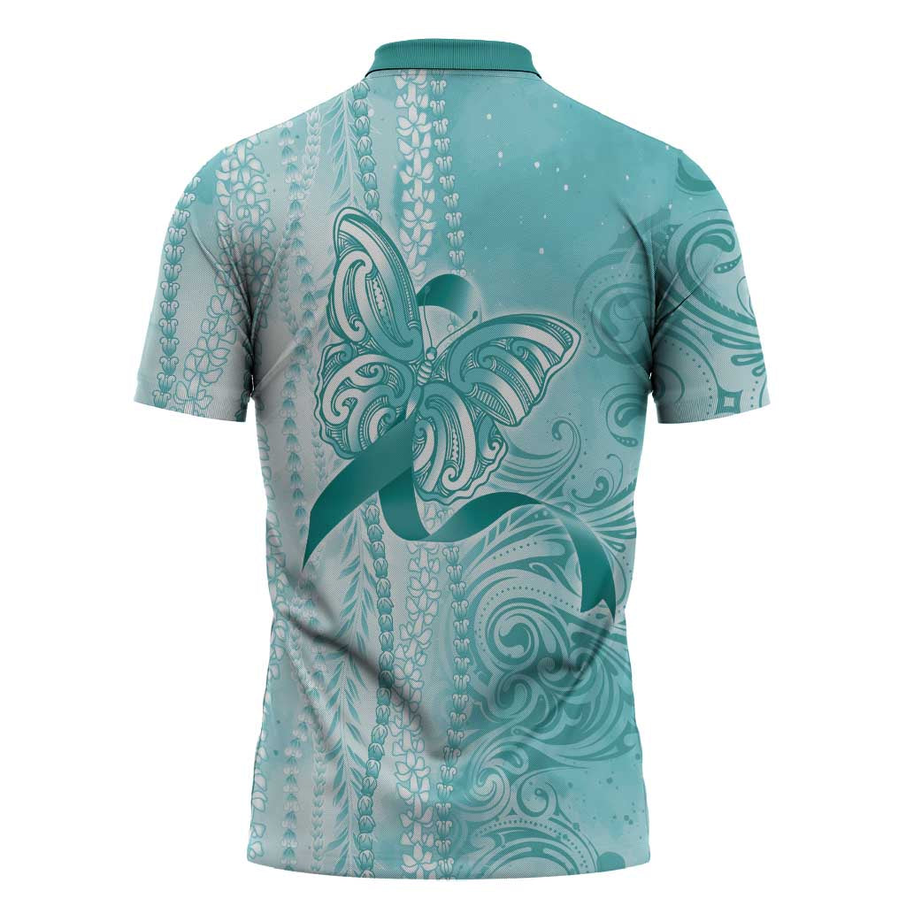 PTSD Awareness Zipper Polo Shirt Maile Pikake Lokelani Crown Flower Lei Inspired