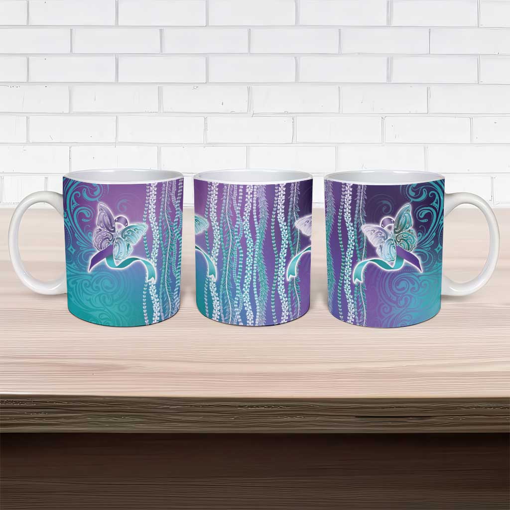 Suicide Prevention Awareness Ceramic Mug Maile Pikake Lokelani Crown Flower Lei Inspired
