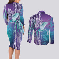 Suicide Prevention Awareness Couples Matching Long Sleeve Bodycon Dress and Long Sleeve Button Shirt Maile Pikake Lokelani Crown Flower Lei Inspired LT9 - Polynesian Pride