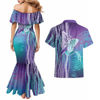 Suicide Prevention Awareness Couples Matching Mermaid Dress and Hawaiian Shirt Maile Pikake Lokelani Crown Flower Lei Inspired LT9 - Polynesian Pride