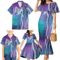 Suicide Prevention Awareness Family Matching Mermaid Dress and Hawaiian Shirt Maile Pikake Lokelani Crown Flower Lei Inspired LT9 - Polynesian Pride