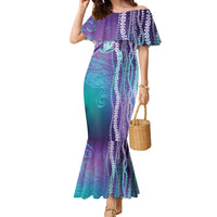 Suicide Prevention Awareness Family Matching Mermaid Dress and Hawaiian Shirt Maile Pikake Lokelani Crown Flower Lei Inspired LT9 Mom's Dress Multicolor - Polynesian Pride
