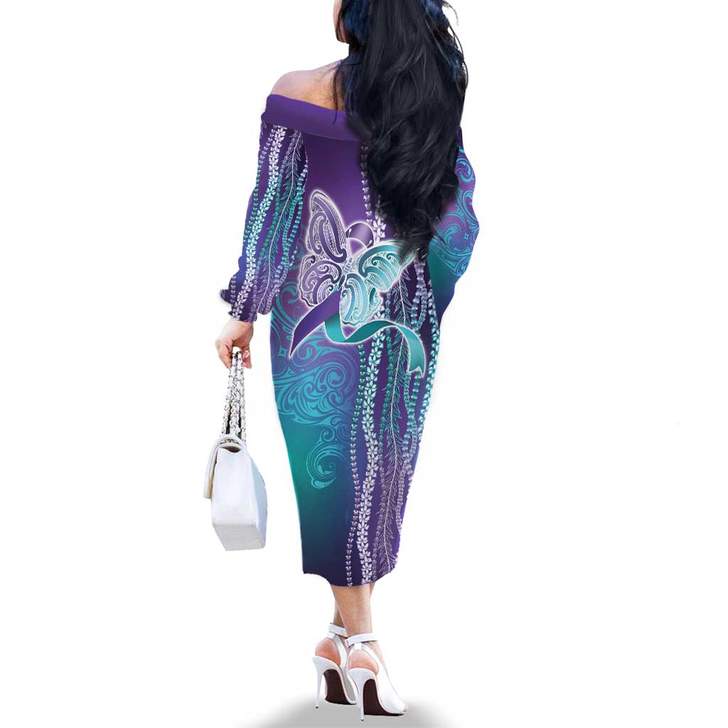 Suicide Prevention Awareness Family Matching Off The Shoulder Long Sleeve Dress and Hawaiian Shirt Maile Pikake Lokelani Crown Flower Lei Inspired LT9 - Polynesian Pride