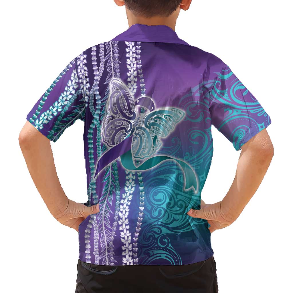 Suicide Prevention Awareness Family Matching Off Shoulder Maxi Dress and Hawaiian Shirt Maile Pikake Lokelani Crown Flower Lei Inspired LT9 - Polynesian Pride