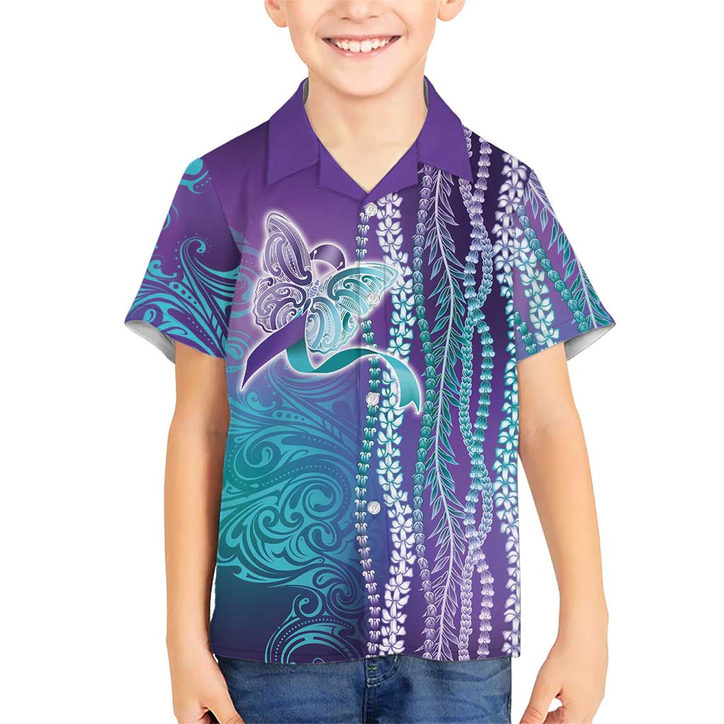 Suicide Prevention Awareness Family Matching Off Shoulder Maxi Dress and Hawaiian Shirt Maile Pikake Lokelani Crown Flower Lei Inspired LT9 Son's Shirt Multicolor - Polynesian Pride