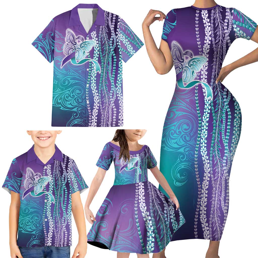 Suicide Prevention Awareness Family Matching Short Sleeve Bodycon Dress and Hawaiian Shirt Maile Pikake Lokelani Crown Flower Lei Inspired LT9 - Polynesian Pride
