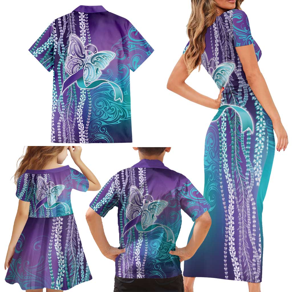 Suicide Prevention Awareness Family Matching Short Sleeve Bodycon Dress and Hawaiian Shirt Maile Pikake Lokelani Crown Flower Lei Inspired LT9 - Polynesian Pride