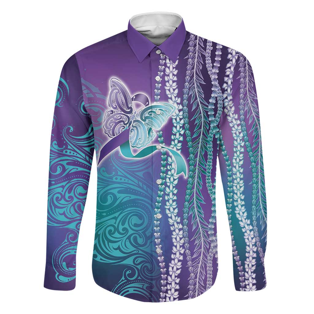 Suicide Prevention Awareness Family Matching Tank Maxi Dress and Hawaiian Shirt Maile Pikake Lokelani Crown Flower Lei Inspired LT9 Dad's Shirt - Long Sleeve Multicolor - Polynesian Pride