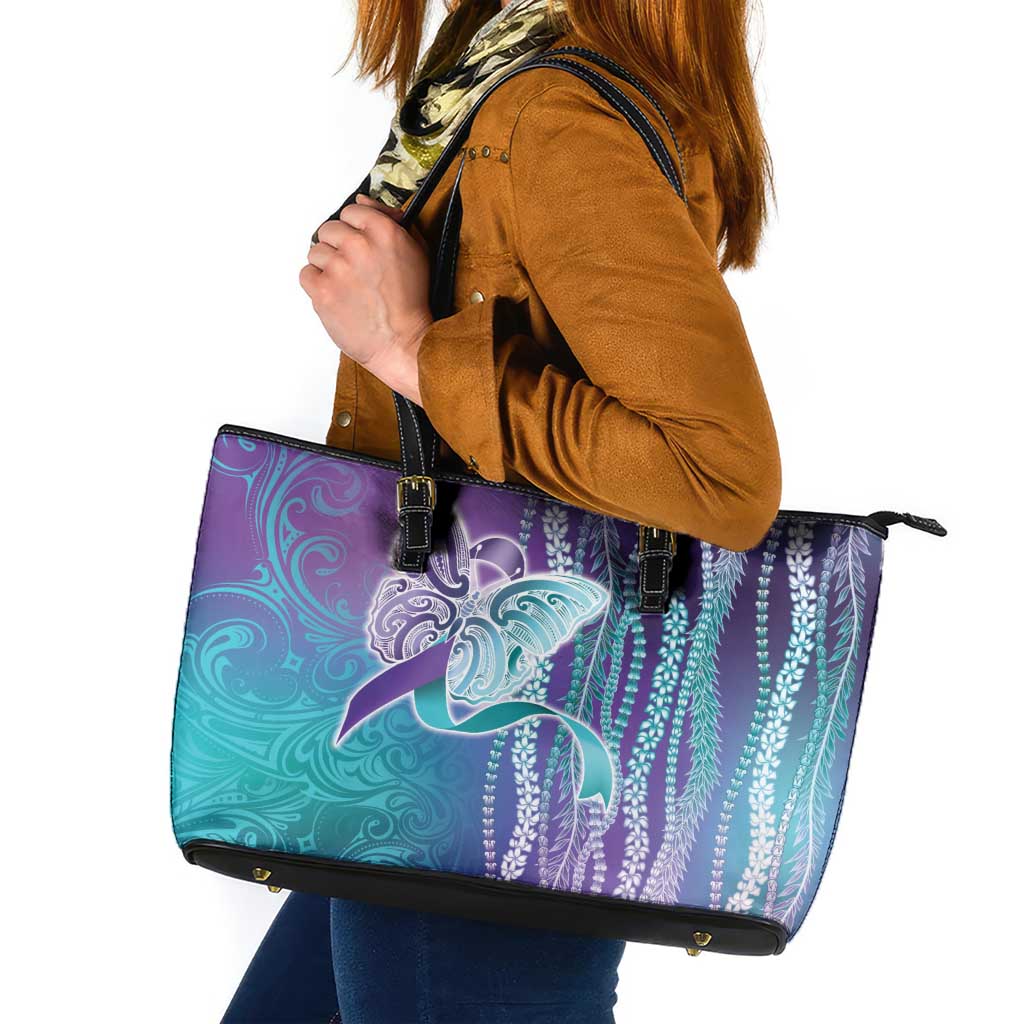 Suicide Prevention Awareness Leather Tote Bag Maile Pikake Lokelani Crown Flower Lei Inspired