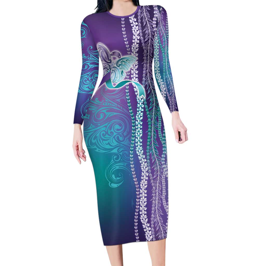 Suicide Prevention Awareness Long Sleeve Bodycon Dress Maile Pikake Lokelani Crown Flower Lei Inspired