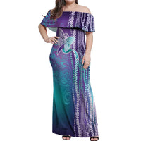 Suicide Prevention Awareness Off Shoulder Maxi Dress Maile Pikake Lokelani Crown Flower Lei Inspired
