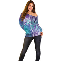 Suicide Prevention Awareness Off Shoulder Sweater Maile Pikake Lokelani Crown Flower Lei Inspired