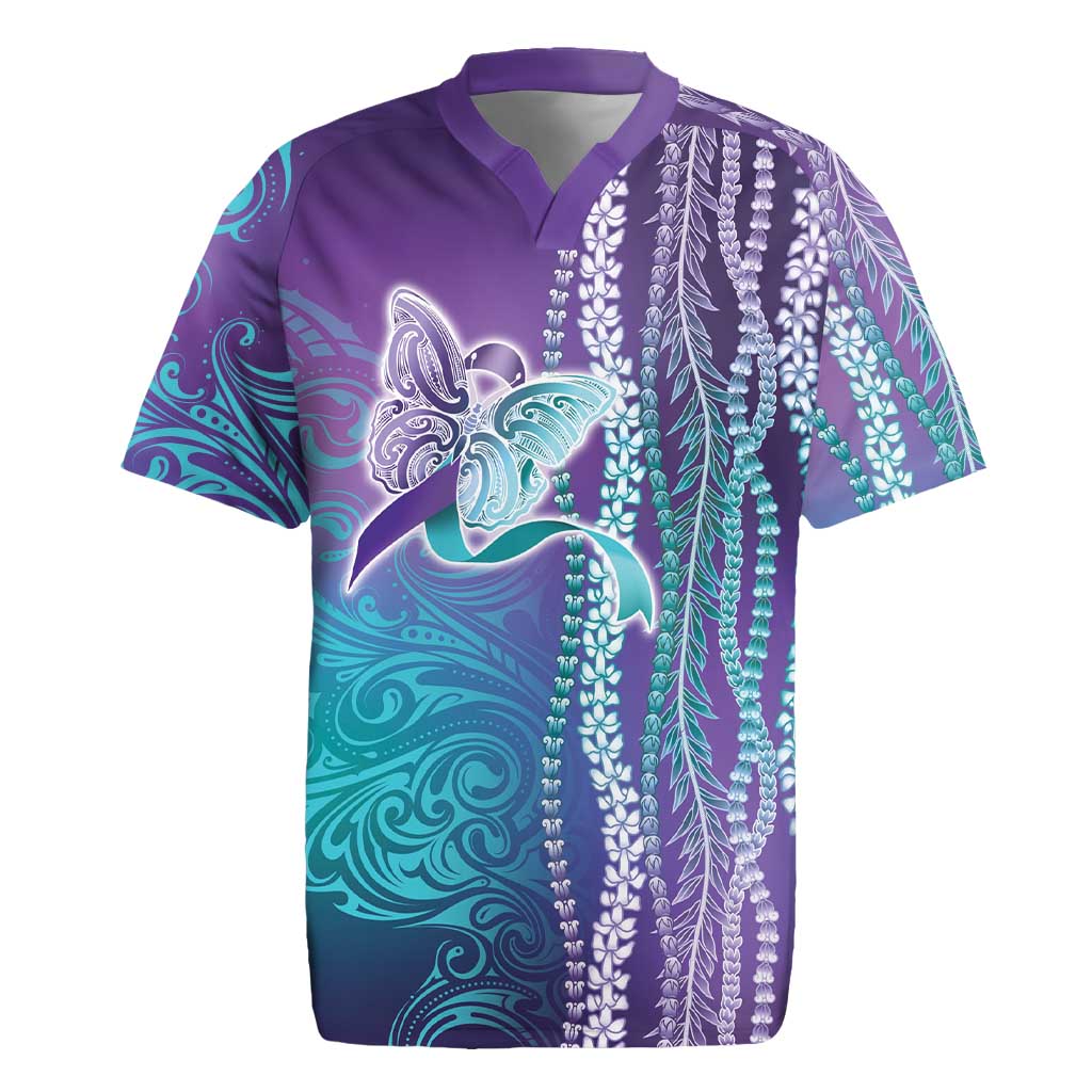 Suicide Prevention Awareness Rugby Jersey Maile Pikake Lokelani Crown Flower Lei Inspired