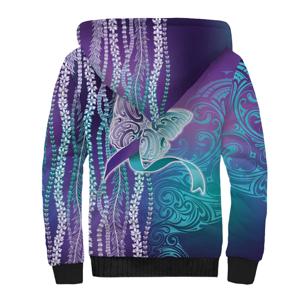 Suicide Prevention Awareness Sherpa Hoodie Maile Pikake Lokelani Crown Flower Lei Inspired