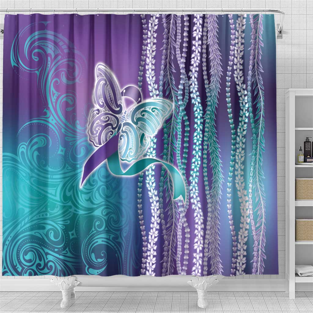 Suicide Prevention Awareness Shower Curtain Maile Pikake Lokelani Crown Flower Lei Inspired