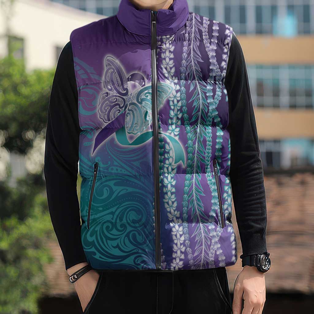 Suicide Prevention Awareness Sleeveless Puffer Jacket Maile Pikake Lokelani Crown Flower Lei Inspired