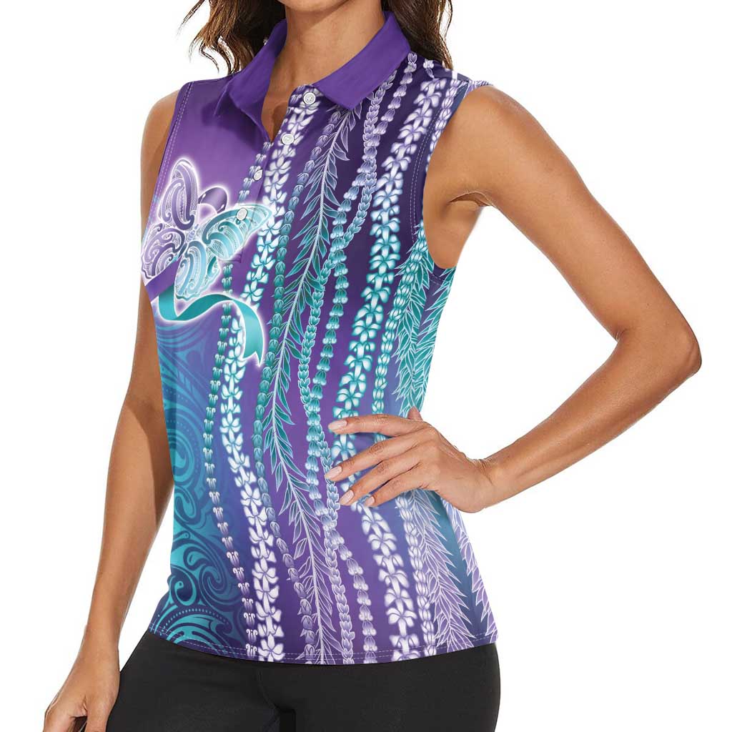 Suicide Prevention Awareness Women Sleeveless Polo Shirt Maile Pikake Lokelani Crown Flower Lei Inspired