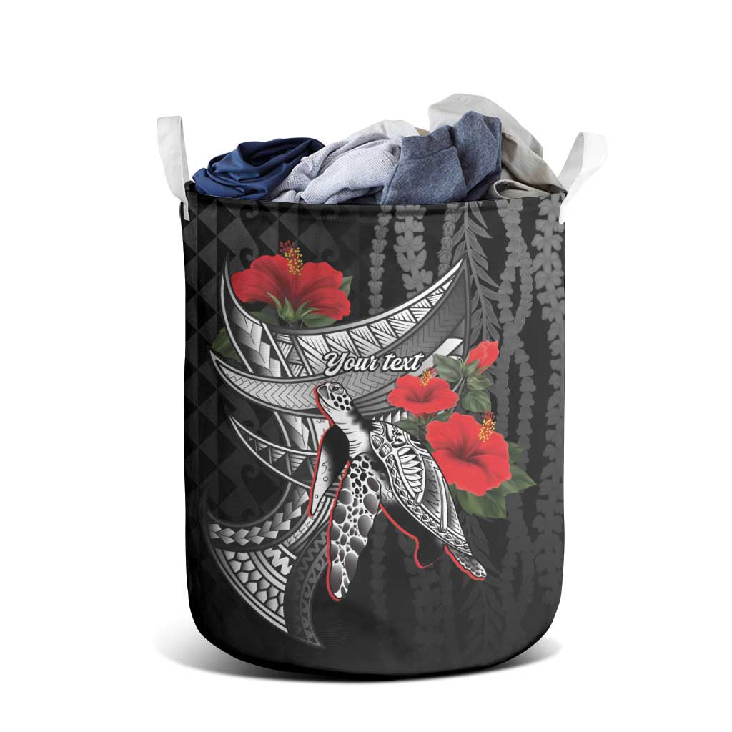 Hawaiian Honu Personalized Laundry Basket Black Tribal Hook Pattern