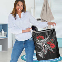 Hawaiian Honu Personalized Laundry Basket Black Tribal Hook Pattern