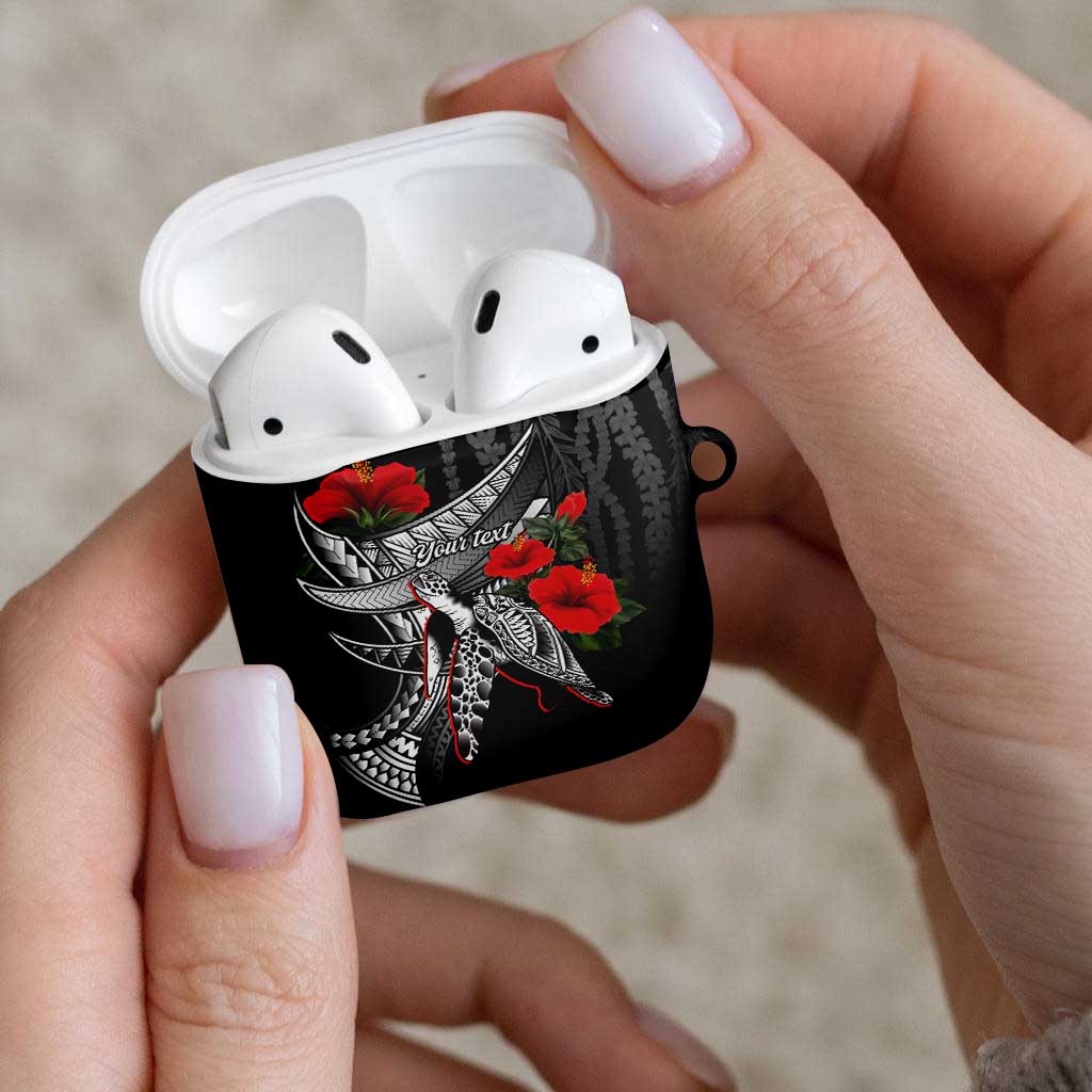 Hawaiian Honu Personalized AirPods Case Black Tribal Hook Pattern