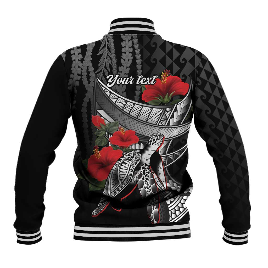 Hawaiian Honu Personalized Baseball Jacket Black Tribal Hook Pattern