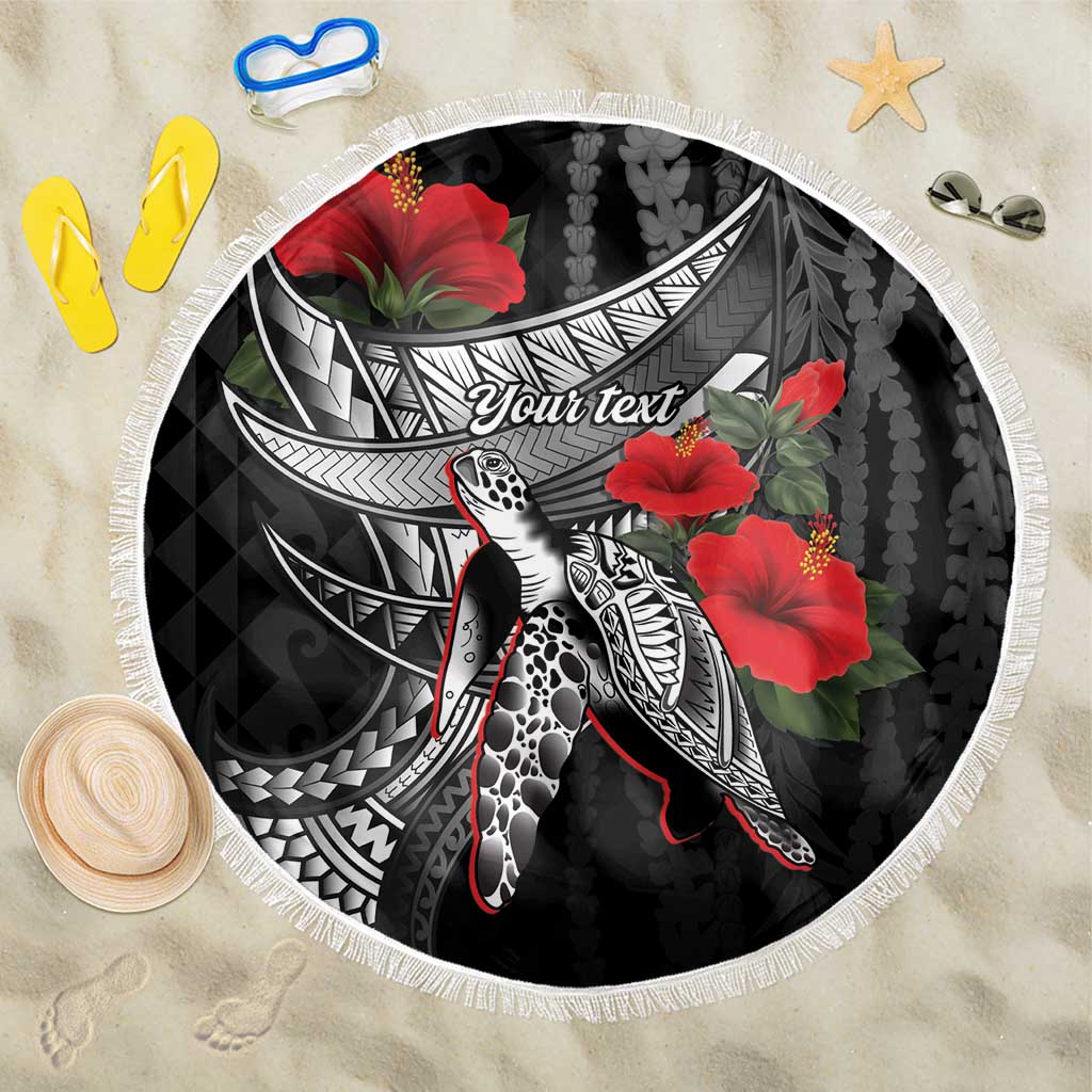 Hawaiian Honu Personalized Beach Blanket Black Tribal Hook Pattern