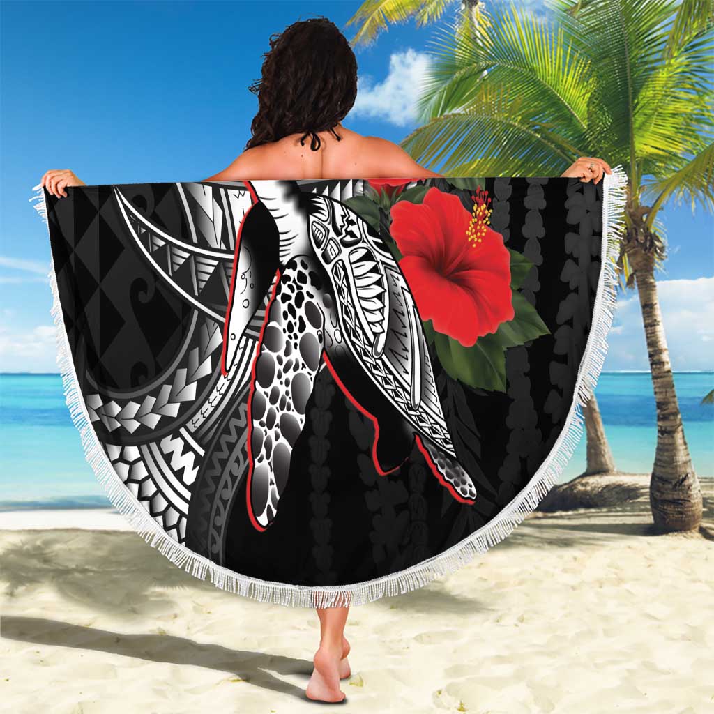 Hawaiian Honu Personalized Beach Blanket Black Tribal Hook Pattern