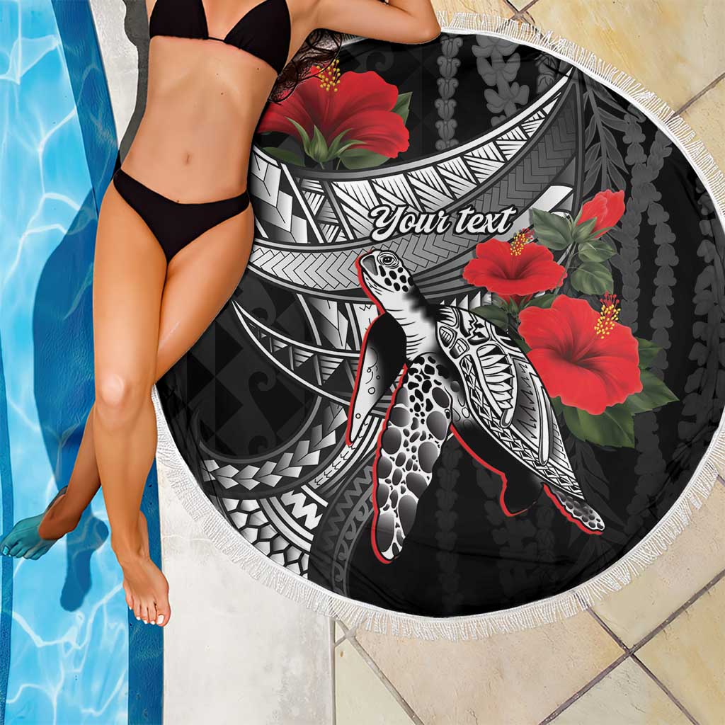 Hawaiian Honu Personalized Beach Blanket Black Tribal Hook Pattern
