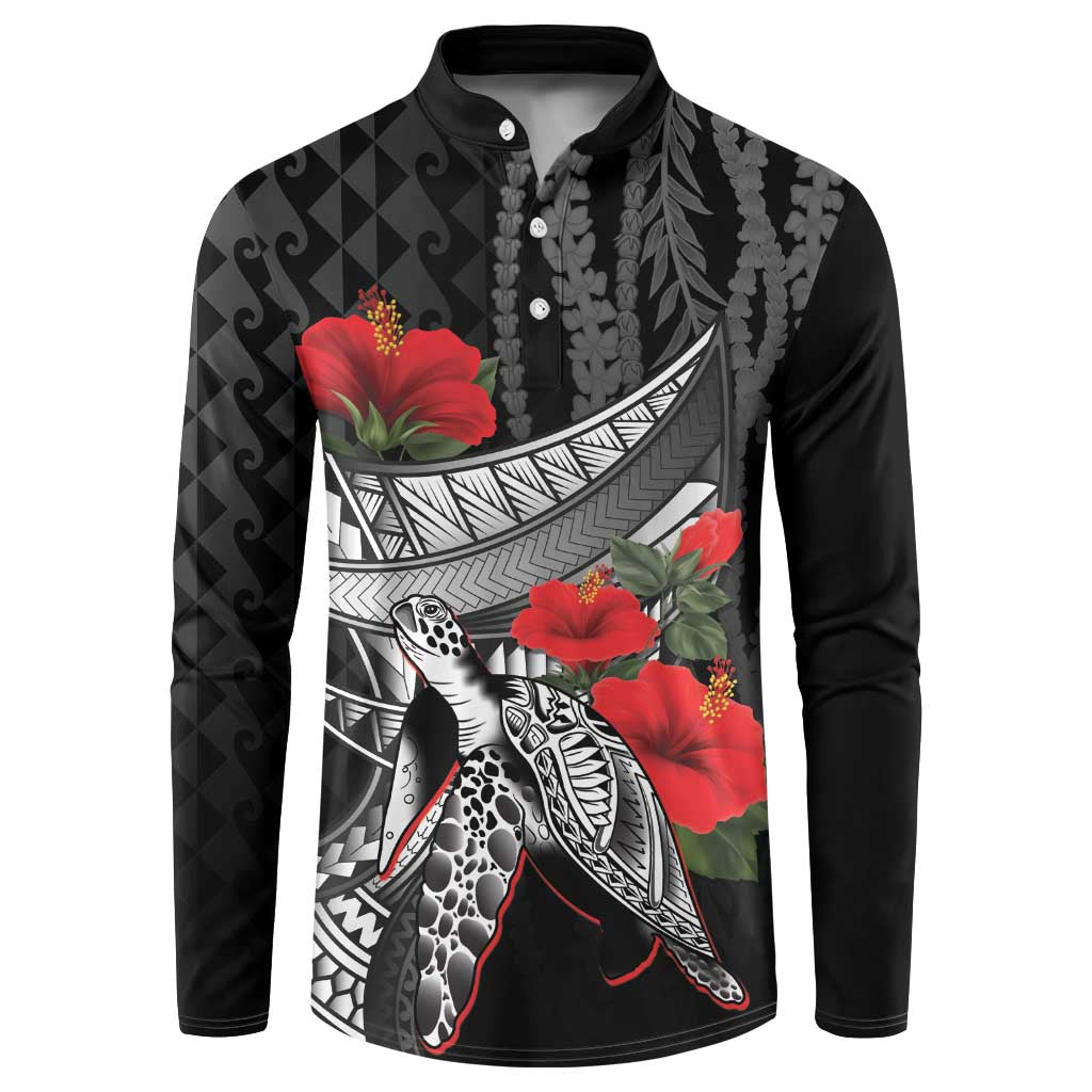 Hawaiian Honu Personalized Button Sweatshirt Black Tribal Hook Pattern