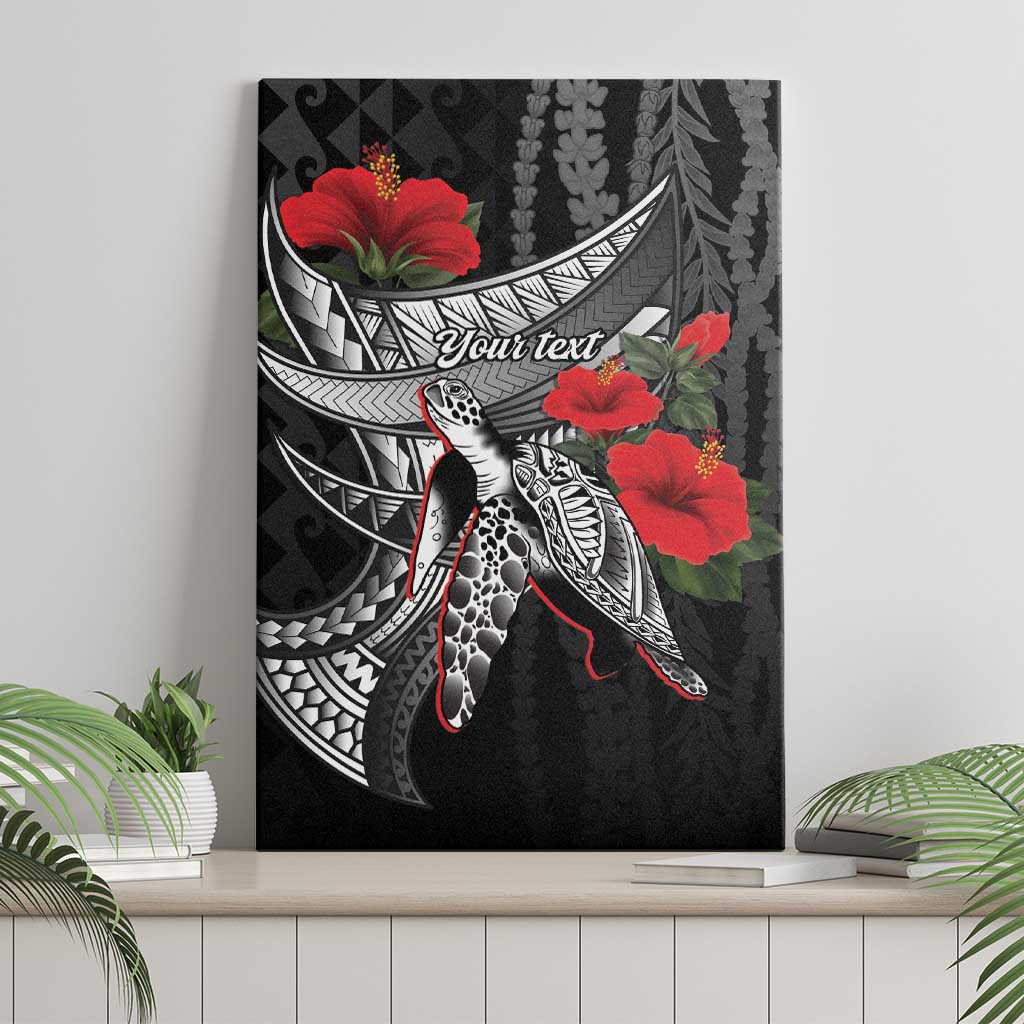 Hawaiian Honu Personalized Canvas Wall Art Black Tribal Hook Pattern