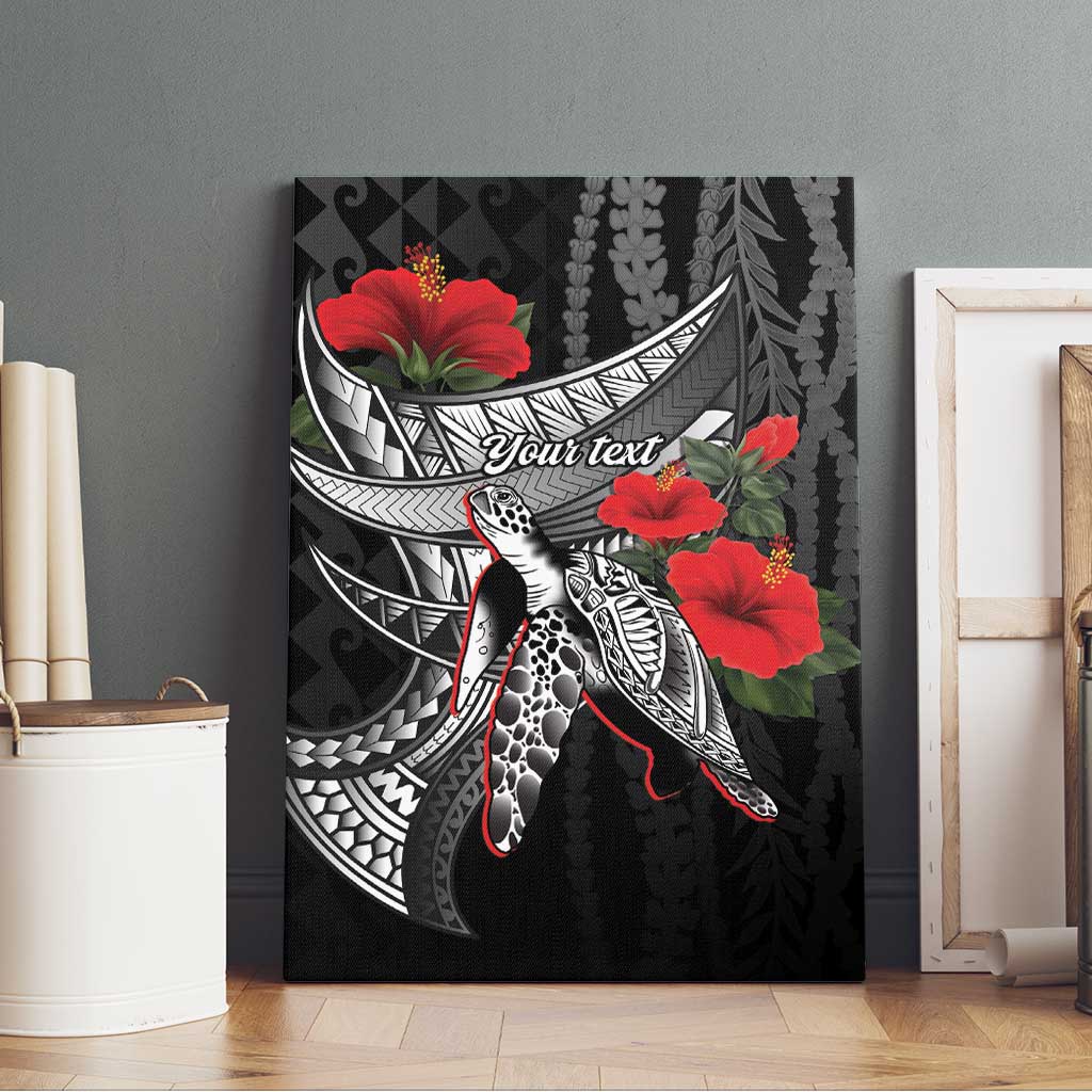 Hawaiian Honu Personalized Canvas Wall Art Black Tribal Hook Pattern