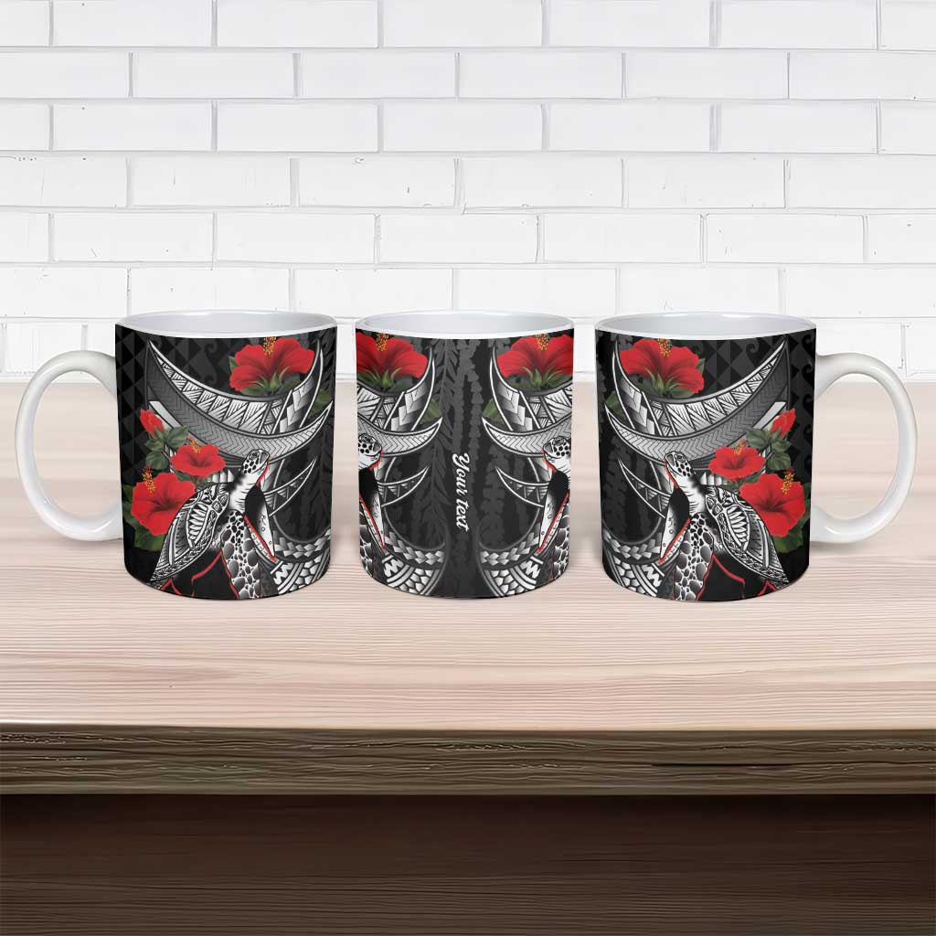 Hawaiian Honu Personalized Ceramic Mug Black Tribal Hook Pattern