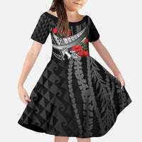 Hawaiian Honu Personalized Family Matching Long Sleeve Bodycon Dress and Hawaiian Shirt Black Tribal Hook Pattern