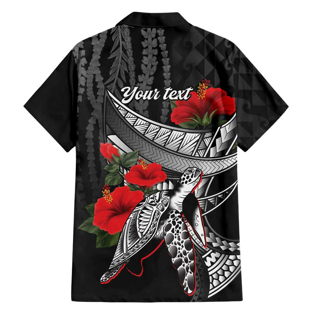 Hawaiian Honu Personalized Family Matching Long Sleeve Bodycon Dress and Hawaiian Shirt Black Tribal Hook Pattern