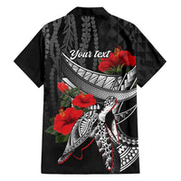 Hawaiian Honu Personalized Family Matching Off Shoulder Maxi Dress and Hawaiian Shirt Black Tribal Hook Pattern