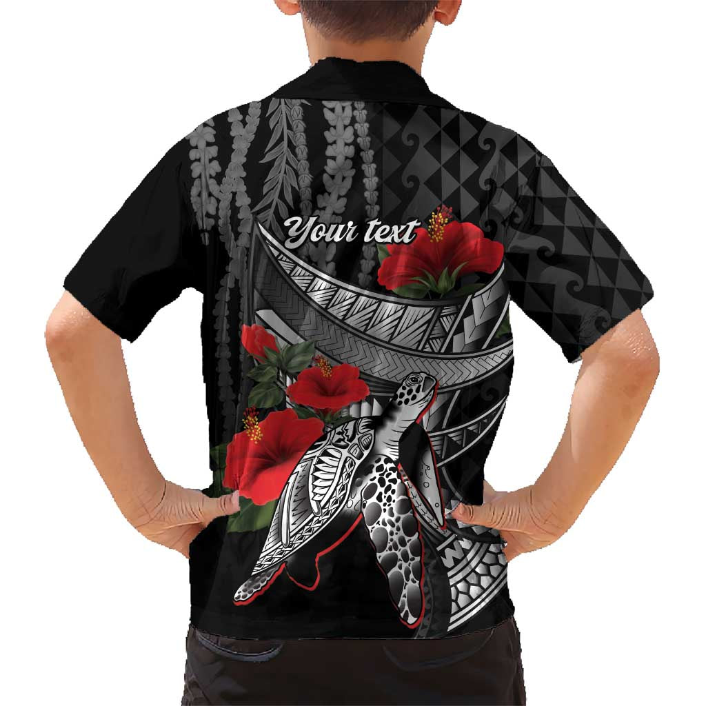 Hawaiian Honu Personalized Family Matching Short Sleeve Bodycon Dress and Hawaiian Shirt Black Tribal Hook Pattern