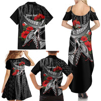 Hawaiian Honu Personalized Family Matching Summer Maxi Dress and Hawaiian Shirt Black Tribal Hook Pattern