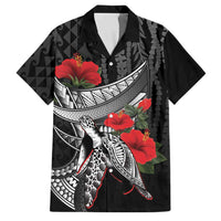 Hawaiian Honu Personalized Family Matching Summer Maxi Dress and Hawaiian Shirt Black Tribal Hook Pattern