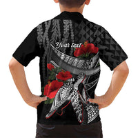 Hawaiian Honu Personalized Family Matching Tank Maxi Dress and Hawaiian Shirt Black Tribal Hook Pattern