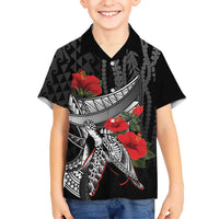 Hawaiian Honu Personalized Family Matching Tank Maxi Dress and Hawaiian Shirt Black Tribal Hook Pattern
